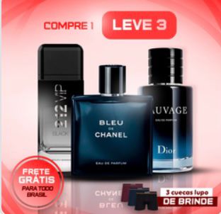 Combo com 3 Perfumes Importados [100ml] + 3 Cuecas Lupo de Brinde