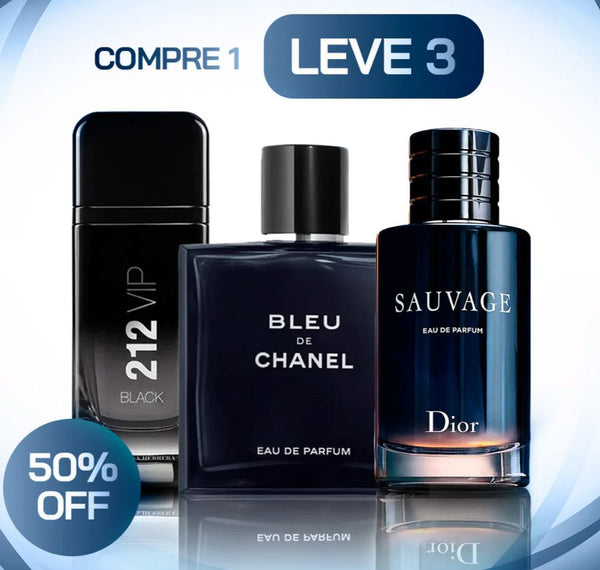 QUEIMA DE ESTOQUE - 3 Perfumes Masculinos Importados (100ml cada) - Sauvage Dior | Bleu de Chanel| 212 VIP Black