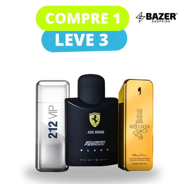 Kit 3 perfumes masculinos - 212 vip men - ferrari black - one million + frete grátis para todo Brasil - Queimão de black friday